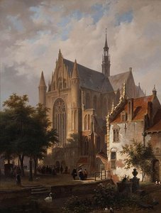 Leaving Church In Leiden — Bartholomeus Johannes Van Hove, Romanticism