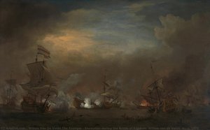 Encounter During The Battle Of Kijkduin, Willem Van De Velde (ii), C. 1675 — Willem Van De Velde The Younger