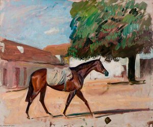 Study Of A Bay Filly In A Newmarket Yard — Sir Alfred James Munnings