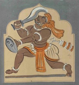 Warrior With Curved Sword — Nandlal Boshu, Indian Style