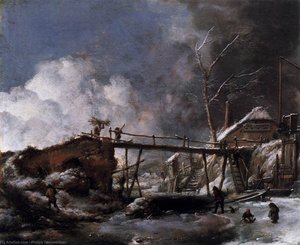 Winter Landscape With Wooden Bridge — Philips Wouwerman