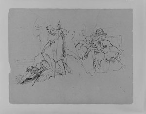 Man And Dog Overlooming Distant Landscape; Seated Man Collapsing, Attended By Three Figures — Thomas Sully