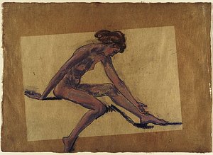 Seated Female Nude In Profile, Bending Forward — Arthur B. Davies