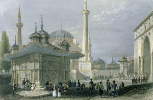 Fountain And Square Of St. Sophia — William Henry Bartlett, Romanticism