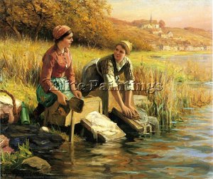 Women Washing Clothes By A Stream — Daniel Ridgway Knight