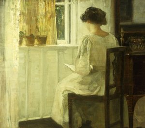 A Woman Reading In A Sunlit Interior — Carl Vilhelm Holsoe