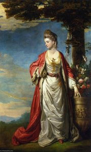 Mrs. Trecothick, Full Length, In 'turkish' Masquerade Dress, Beside An Urn Of Flowers, In A Landscape — Sir Joshua Reynolds