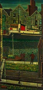 Fisherman On A Quayside With A Moored Ship With Figures Beyond — Charles Byrd