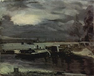 Deutsch Boote Auf Dem Stour, Im Hintergrund Die Kirche Von Dedham English Boats On The Stour, Dedham Church In The Background — John Constable, Romanticism