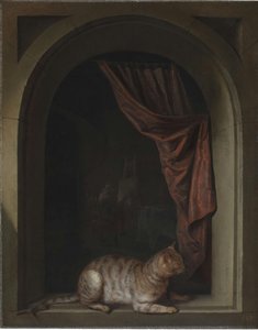 Cat Crouching On The Ledge Of An Artist — Gerrit Dou