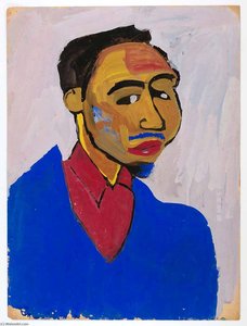 Man In Blue Smock, Blue Mustache And Goatee — William H. Johnson