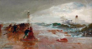 Storm In Whitby Harbour — Edwin Ellis