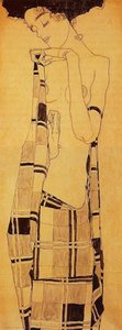 Standind Girl In A Plaid Garment — Egon Schiele, Expressionism