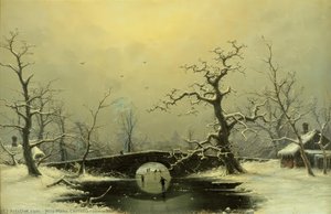 Skaters In A Frozen Winter Landscape — Nils Hans Christiansen, Romanticism