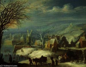 Winter landscape with numerous figures (panel