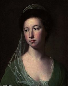 Portrait Of A Lady Traditionally Identified As Lady Cicilia Halliwell, Bust-length, In A Green Dress And Pale Green Veil — George Romney