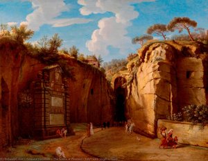 The Grotto At Pozzuoli, Italy, With Virgil's Tomb — Gaspare Vanvitelli