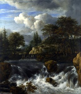 A Waterfall In A Rocky Landscape — Jacob Isaackszoon Van Ruisdael