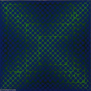 Blue Dots On Green Background — Victor Vasarely