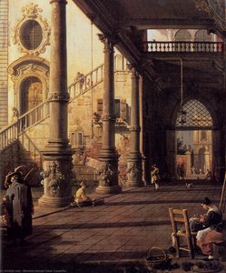 Perspective View With Portico (detail) — Canaletto, Baroque Landscape