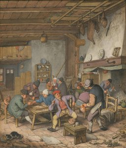 Room In An Inn With Peasants Drinking, Smoking And Playing Backgam, 1678 — Adriaen Van Ostade, Dutch Genre Painting
