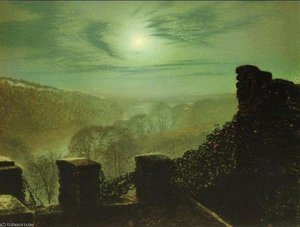 Full Moon Behind Cirrus Cloud From The Roundhay Park Castle Battlements — John Atkinson Grimshaw
