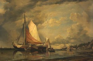 Danish Craft On The Elbe, Blankenese, Germany, Low Water — Edward William Cooke