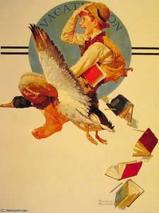 Vacation Boy Riding Goose — Norman Rockwell