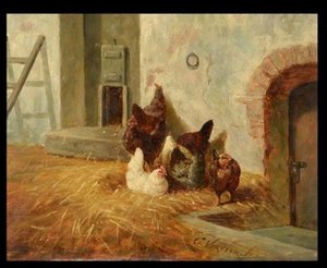 Chickens In The Yard — Salomon Leonardus Verveer