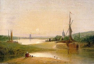 River Scene With Lock — Alfred Stannard