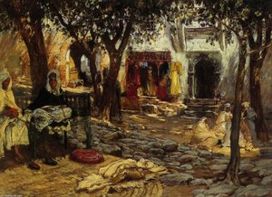 Idle Moments: An Arab Courtyard — Frederick Arthur Bridgman