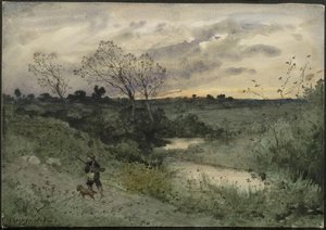 Dawn-hunter With Dog — Henri-joseph Harpignies