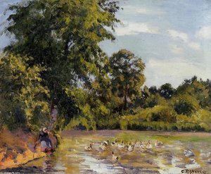 Old Woman With Ducks At Montfoucault — Camille Pissarro