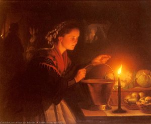 A Market Scene By Candlelight — Petrus Van Schendel, Romanticism
