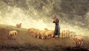 Shepherdess Tending Sheep — Winslow Homer, American Landscape