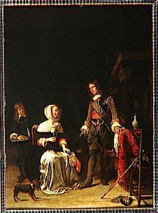 UN MILITAIRE RECEVANT UNE JEUNE DAME