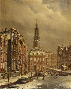 Skaters On A Frozen Canal Near The Munttoren — Oene Romkes De Jongh