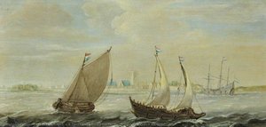A Yacht And A Small Vessel Underway Off A Dutch Harbour — Cornelis Verbeeck