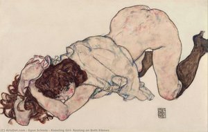 Kneeling Girl, Resting On Both Elbows — Egon Schiele, Expressionism