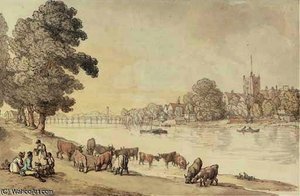 The Bridge At Kingston From Hampton Wick Side, London — Thomas Rowlandson