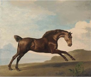 A Bay Hunter Galloping In A Mountainous Landscape — George Stubbs