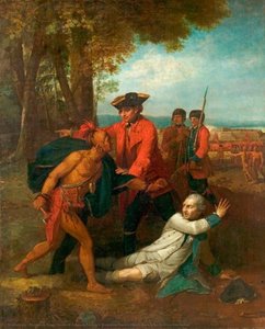 General Johnson Saving A Wounded French Officer From A North American Indian — Benjamin West