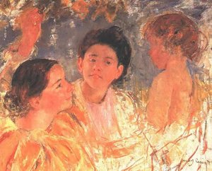 Two Young Girls With A Child — Mary Stevenson Cassatt, Impressionism