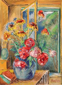 Vase With Red And Yellow Flowers — David Davidovich Burliuk, Post-impressionism