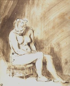 A Seated Female Nude — Rembrandt Van Rijn, Baroque