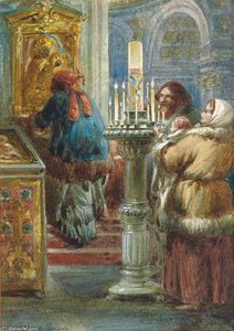Figures At A Shrine, St Isaac's Cathedral, St Petersburg — William Simpson