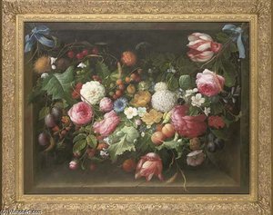 Peonies, Roses, Delphiniums, Poppies And Other Flowers, On A Ledge — Thomas George Webster