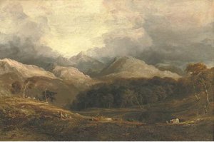 View From Pont Aberglaslyn Looking West Towards Moel Hebog And The Aberglaslyn Woods — Anthony Vandyke Copley Fielding