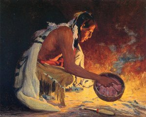 Indian By Firelight — Eanger Irving Couse