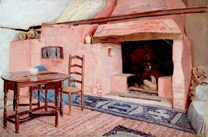 Interior Of Room In A Cottage At Chaldon, Surrey, With Fireplace — Ernest C Christie